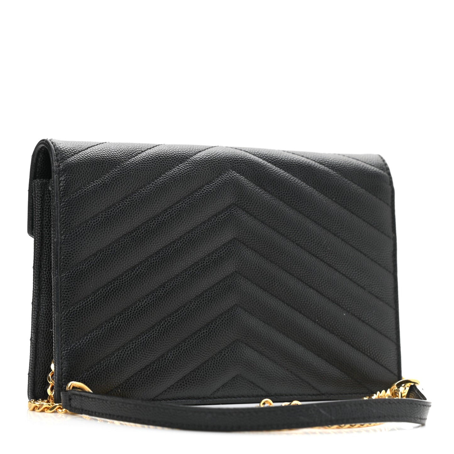 Grain De Poudre Matelasse Chevron Monogram Chain Wallet Black