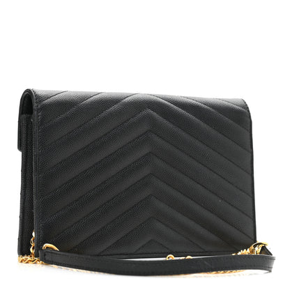 Saint Laurent Grain De Poudre Matelasse Chevron Monogram Chain Wallet Black 2 of 9