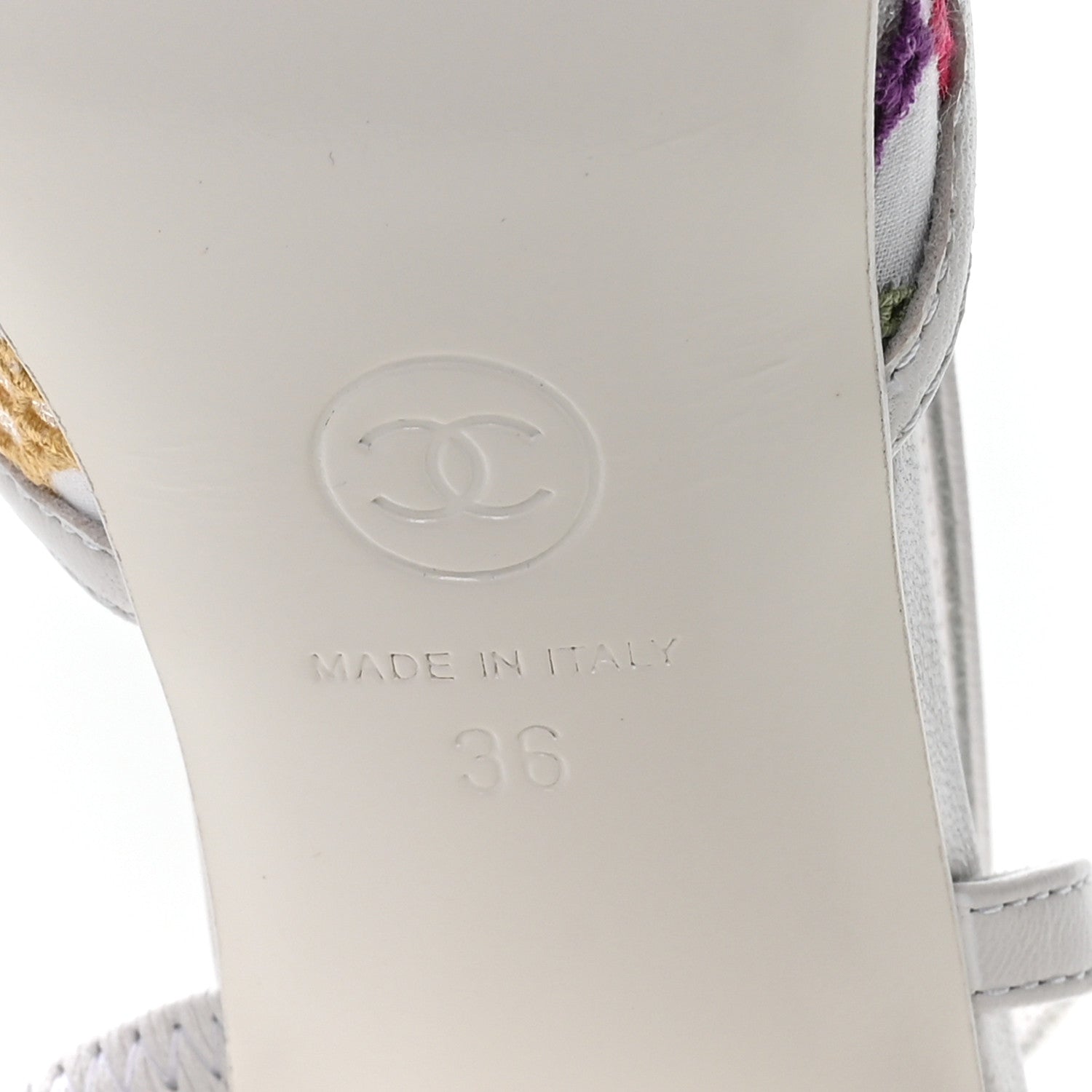 Chanel Cotton Guipure Patent Embroidered Floral Cap Toe CC Slingback Pumps 36 White Multicolor 13 of 16