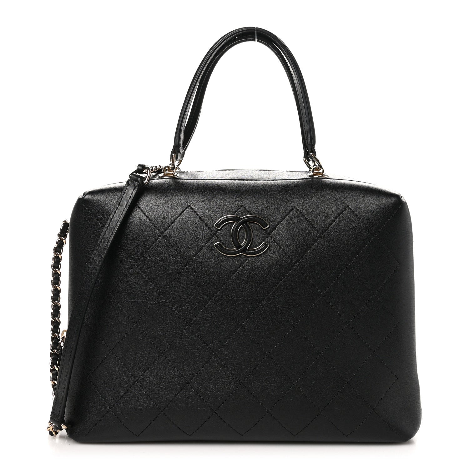 Chanel Calfskin Stitched Sleek Box Top Handle Vanity Bag Black 1 of 12