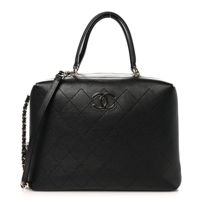 Chanel Calfskin Stitched Sleek Box Top Handle Vanity Bag Black 1 of 12