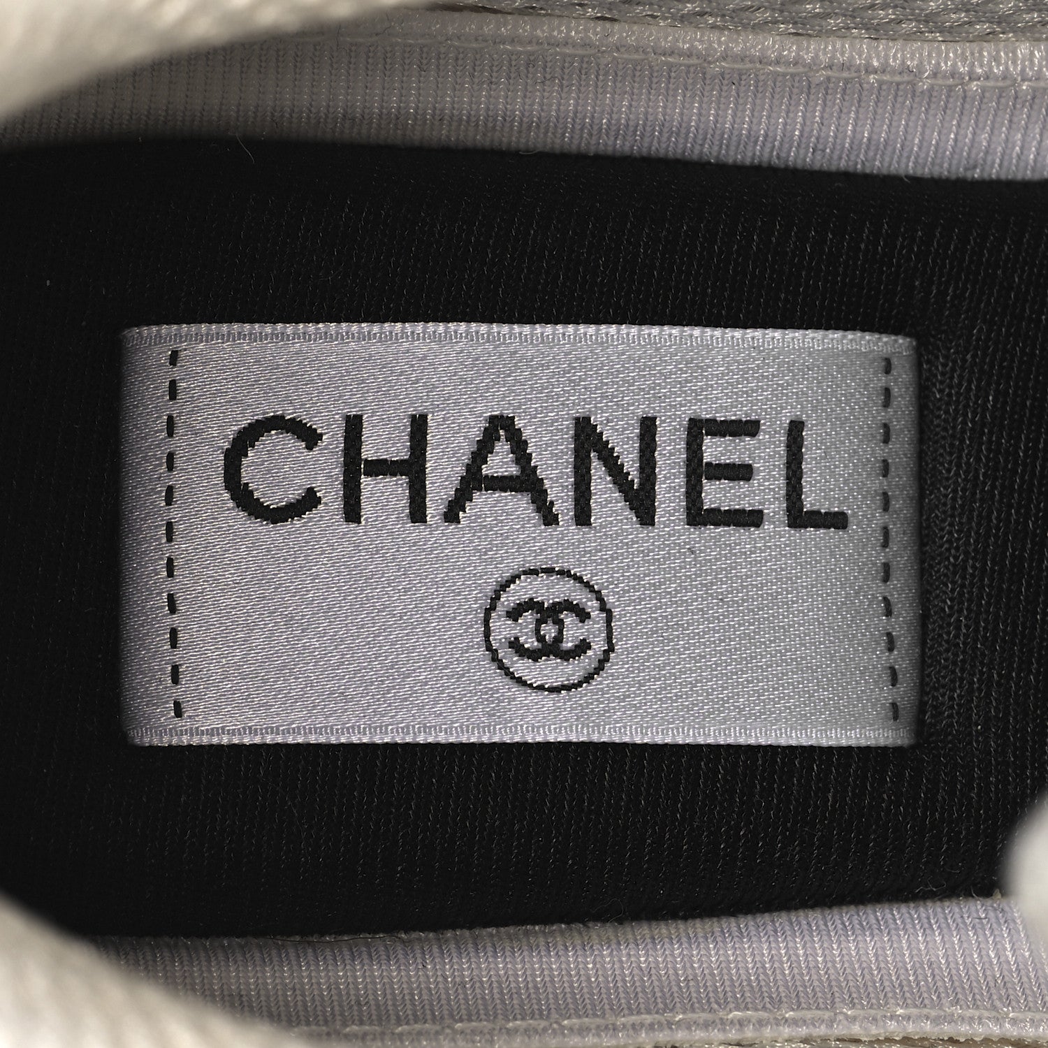 Chanel Fabric Laminated Calfskin Stretch CC Womens Sneakers 39.5 White Silver 9 of 10