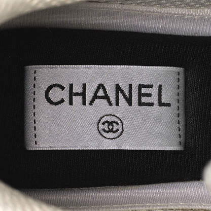 Chanel Fabric Laminated Calfskin Stretch CC Womens Sneakers 39.5 White Silver 9 of 10