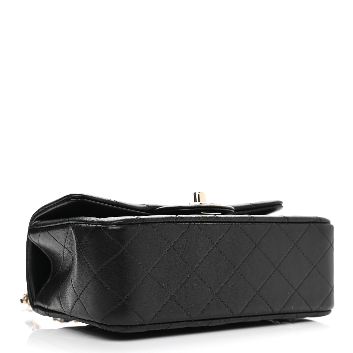 Lambskin Quilted Mini Top Handle Rectangular Flap Black