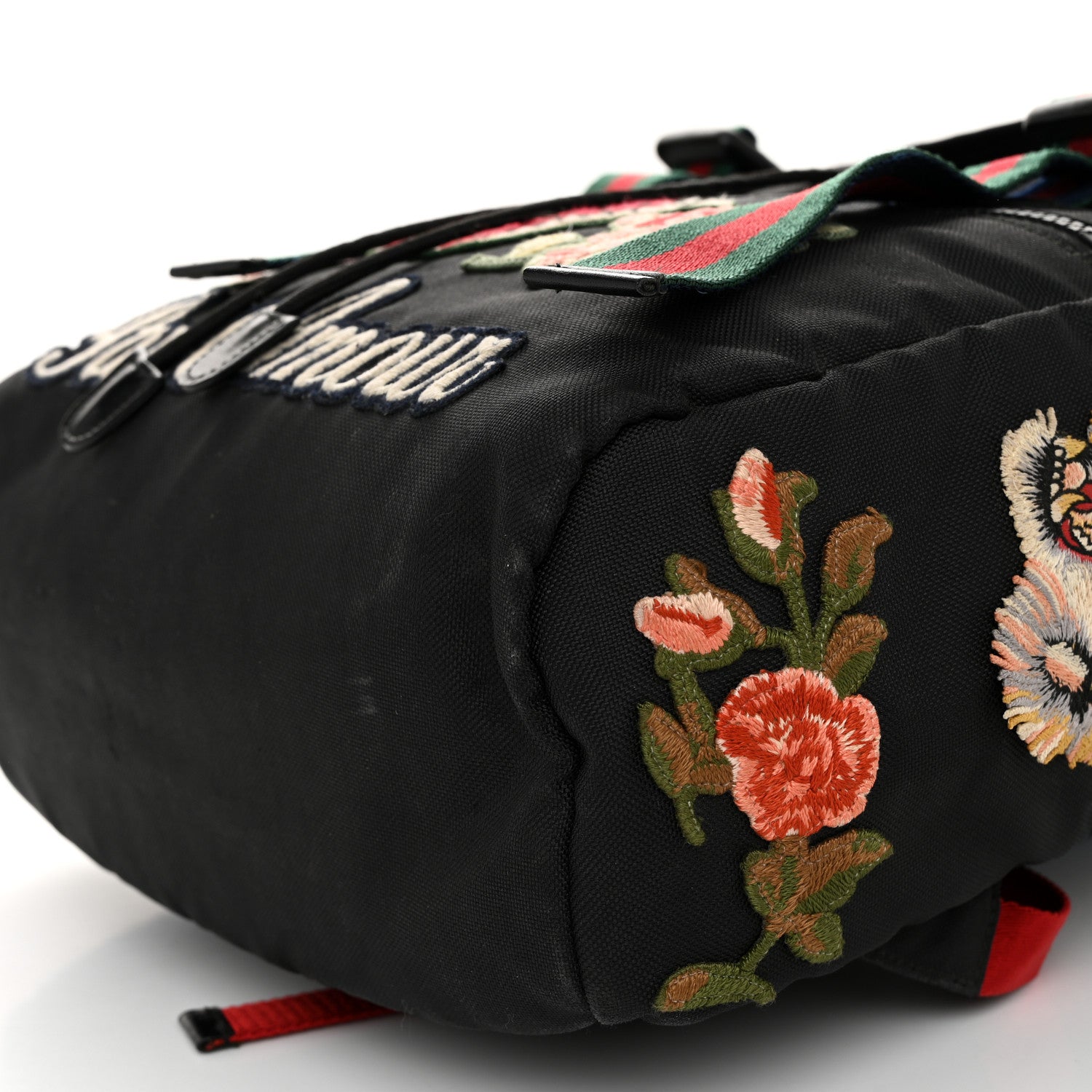 Gucci Techno Canvas Web L'Aveugle Par Amour Embroidered Double Buckle Backpack Black 10 of 11