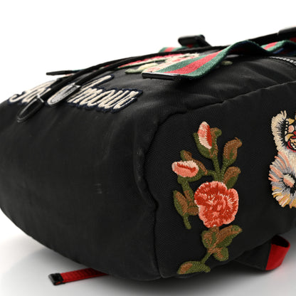 Gucci Techno Canvas Web L'Aveugle Par Amour Embroidered Double Buckle Backpack Black 10 of 11