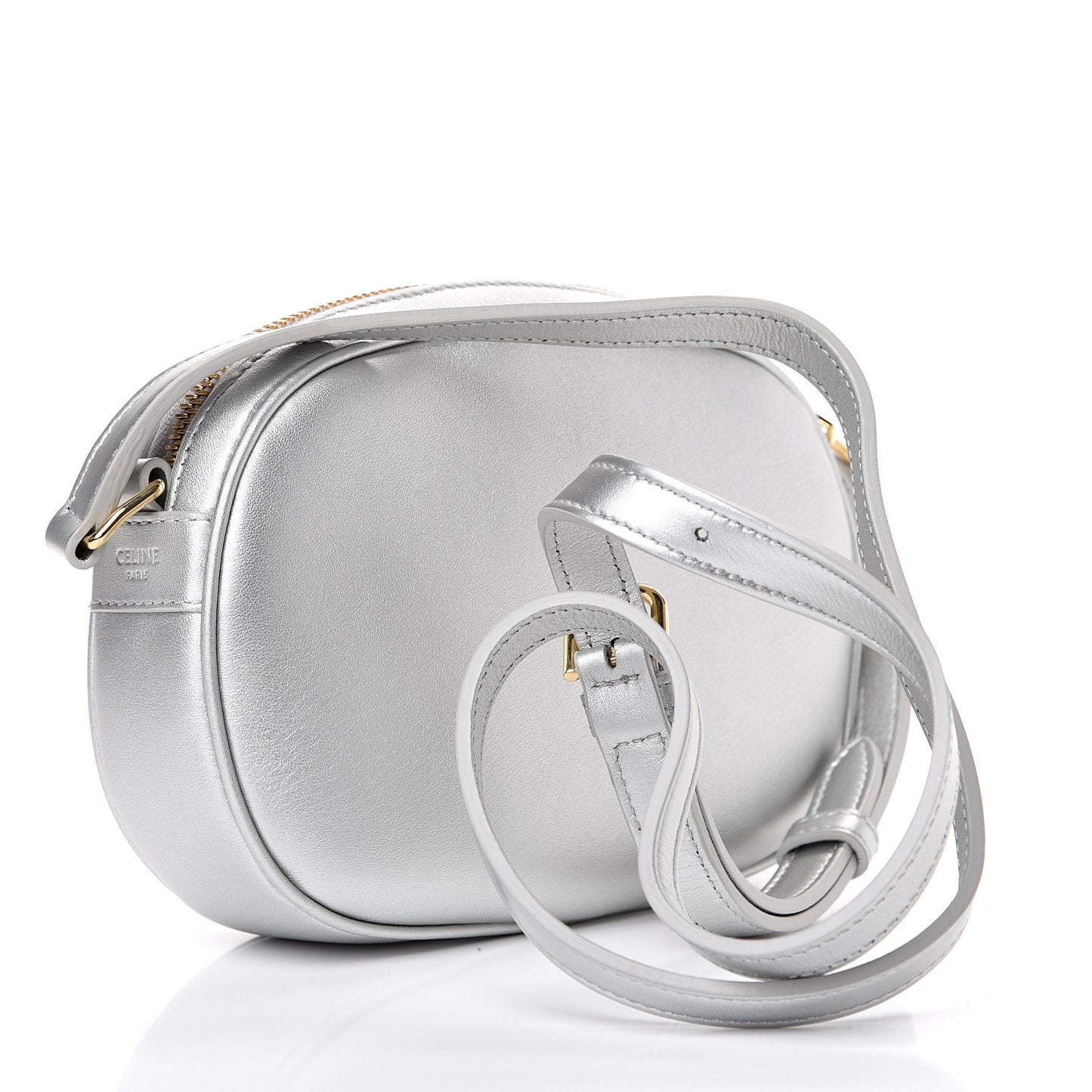 Laminated Calfskin Quilted Small C Charm Bag Silver