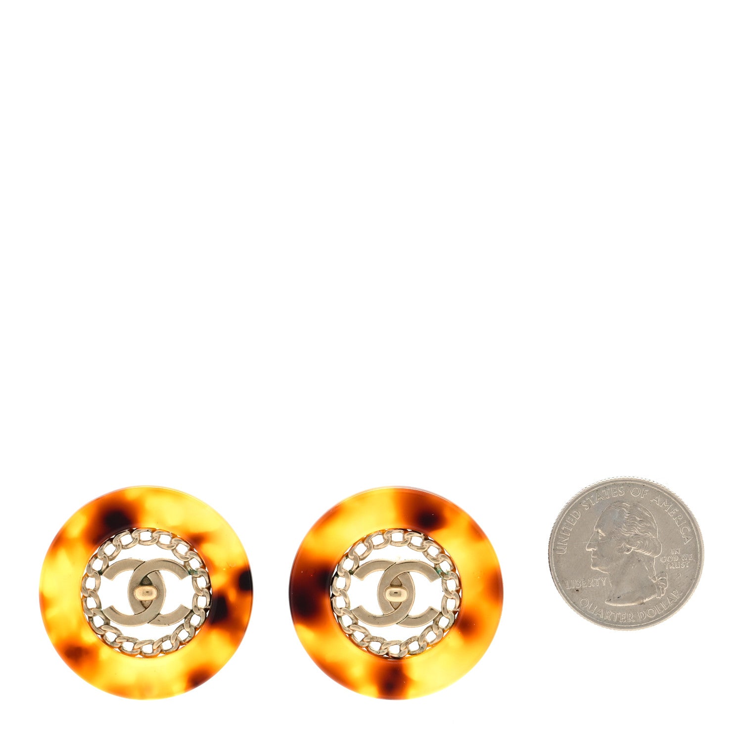 Chanel Resin CC Earrings Tortoise Gold 2 of 4