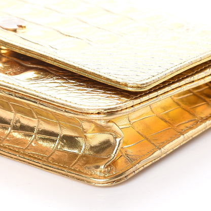 Chanel Metallic Calfskin Crocodile Embossed Cocodile Wallet On Chain WOC Gold 10 of 13