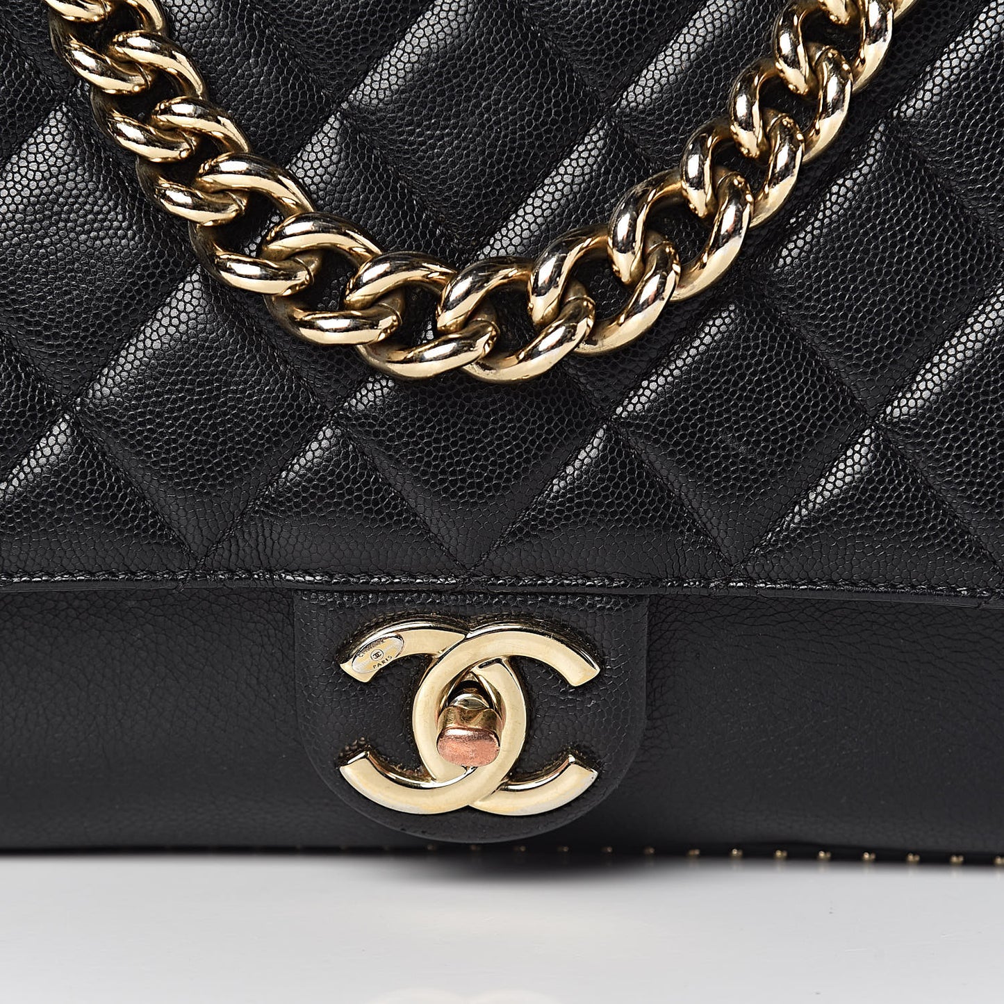 Caviar Quilted Large Studded Flap Black
