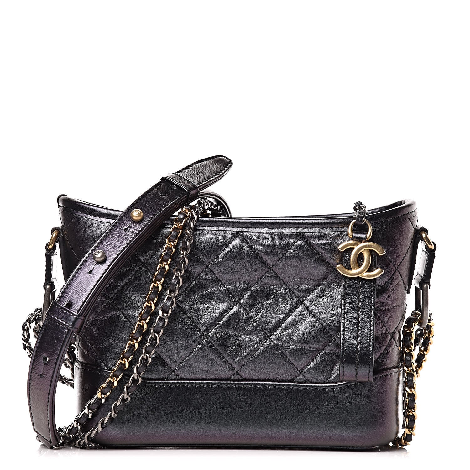 Chanel Iridescent Aged Calfskin Quilted Small Gabrielle Hobo Black 1 of 10