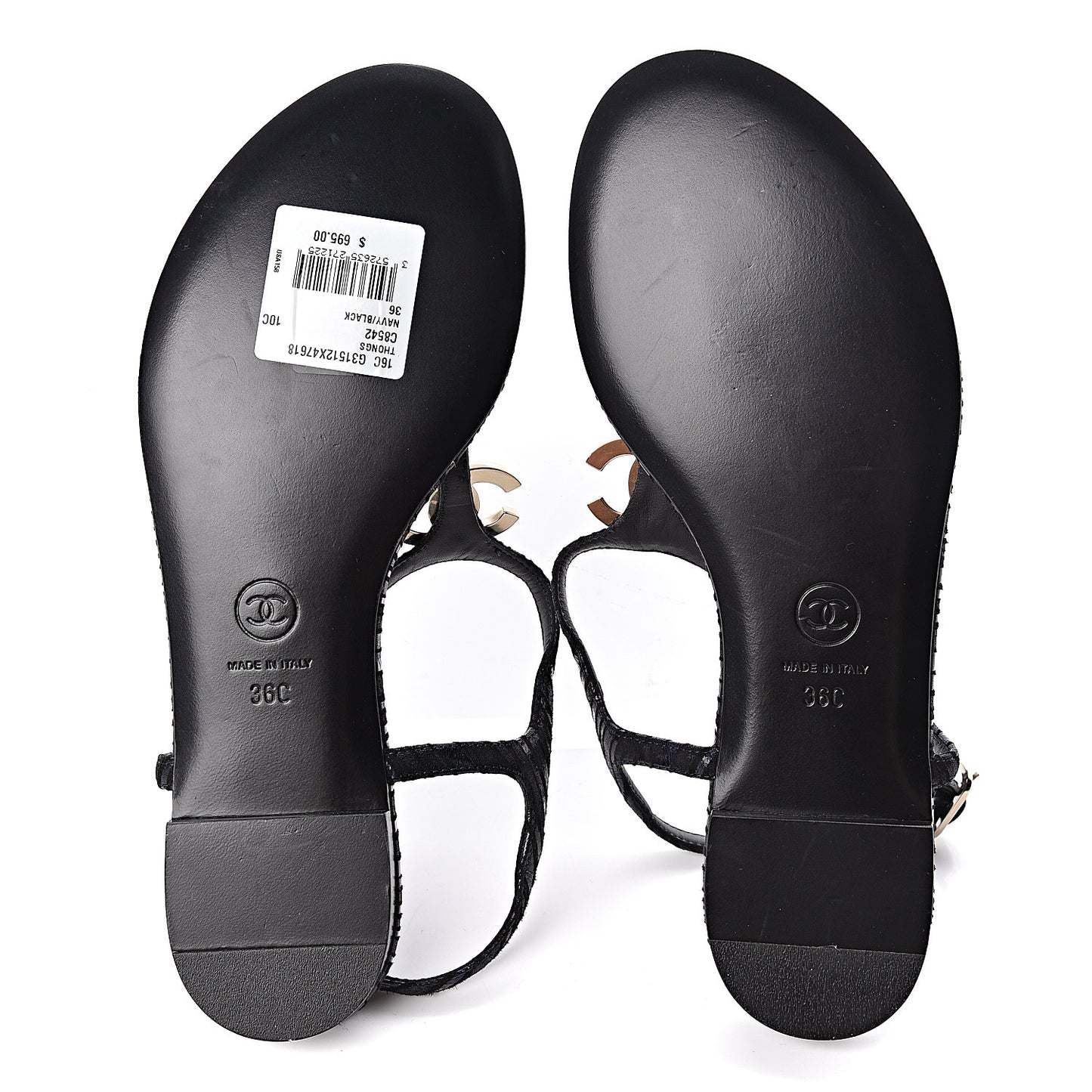 Fantasy Goatskin Suede CC Chain Thong Sandals 36 Navy Black