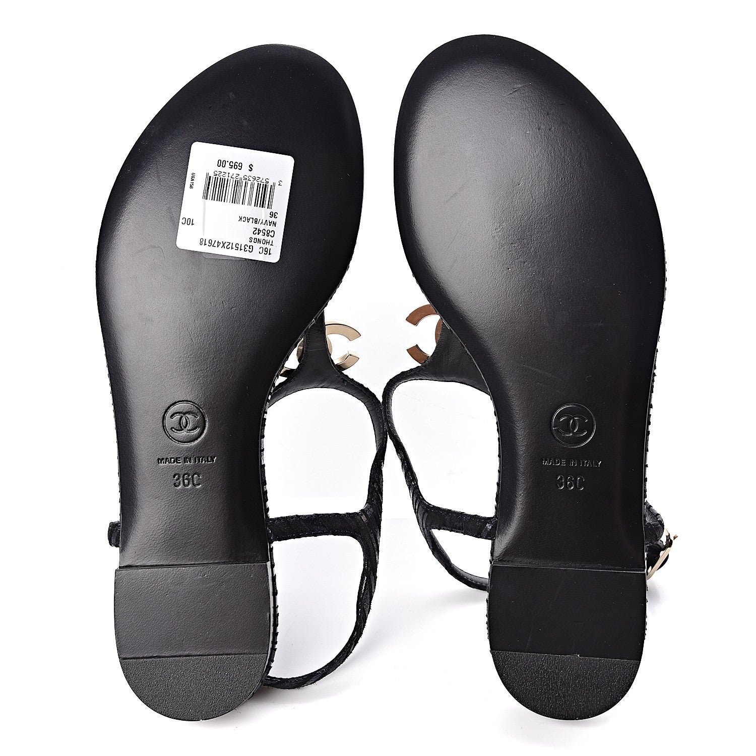 Chanel Fantasy Goatskin Suede CC Chain Thong Sandals 36 Navy Black 6 of 8
