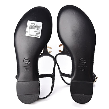 Chanel Fantasy Goatskin Suede CC Chain Thong Sandals 36 Navy Black 6 of 8