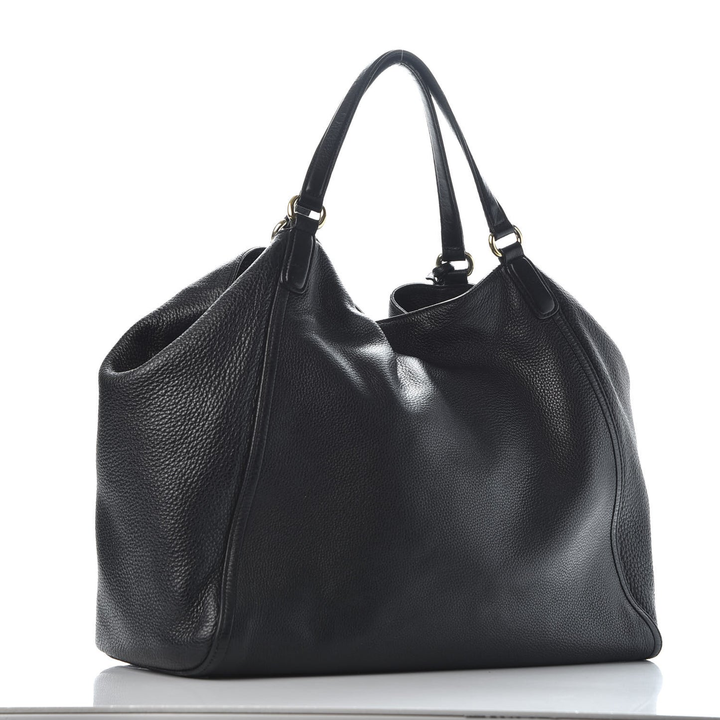 Pebbled Calfskin Large Soho Shoulder Bag Black