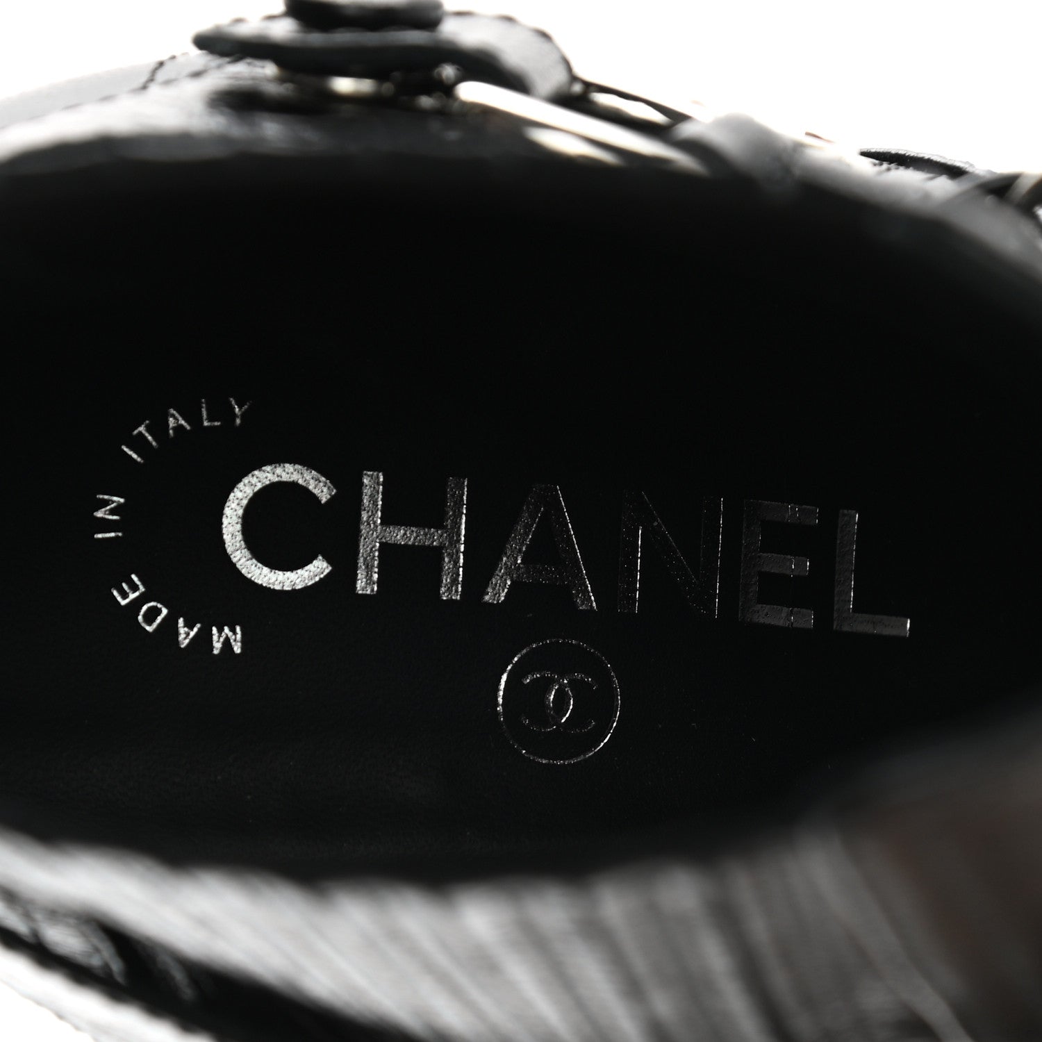 Chanel Goatskin Patent CC Cap Toe Chain Boots 37 Black 7 of 7