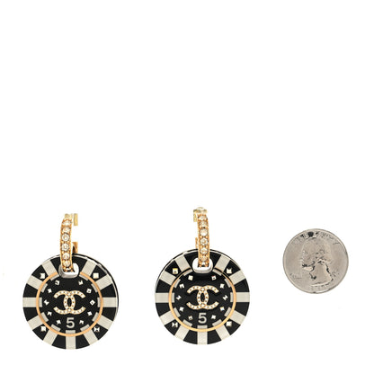Chanel Resin Crystal CC Hoop Earrings Black White 2 of 4