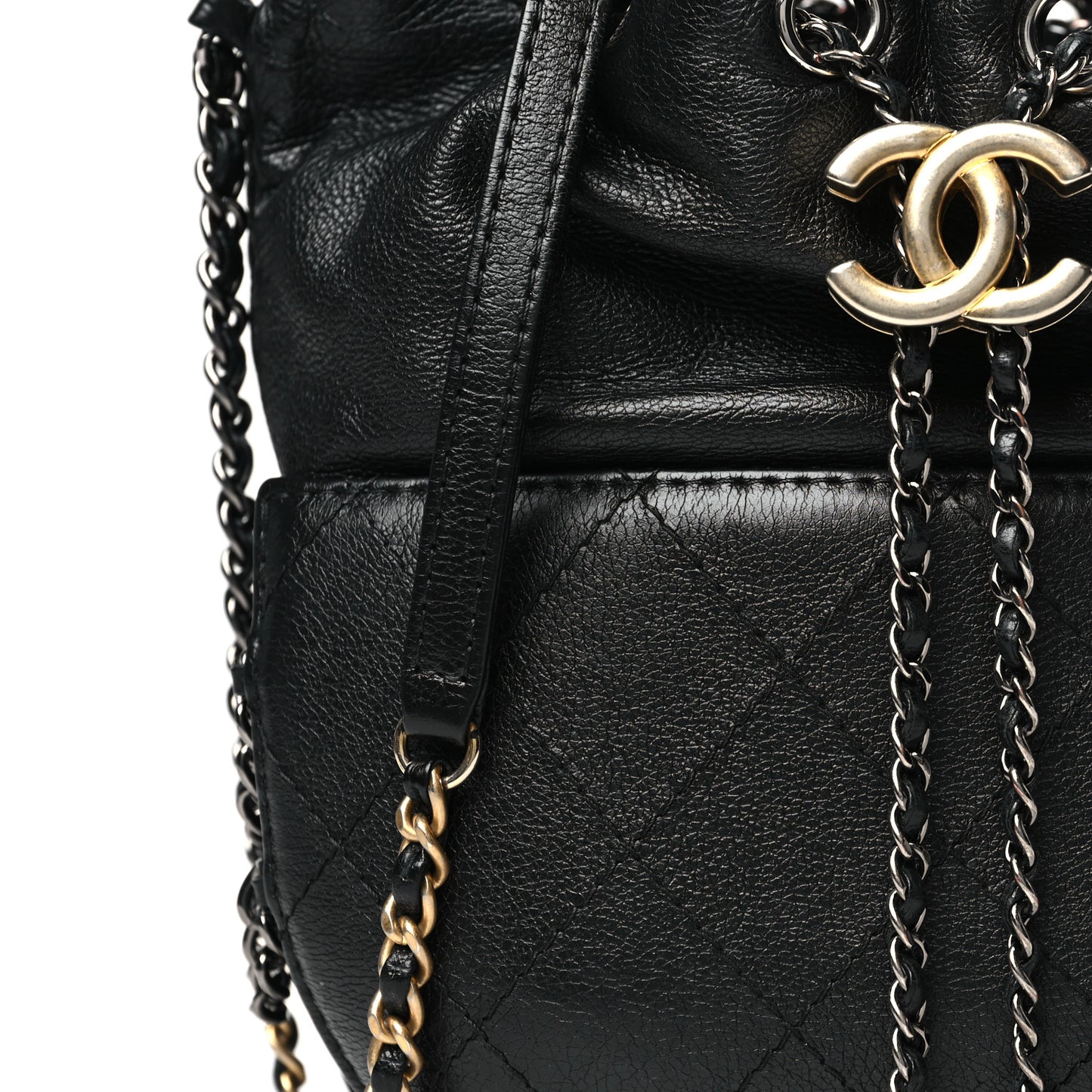 Calfskin Quilted Small Gabrielle Bucket Black