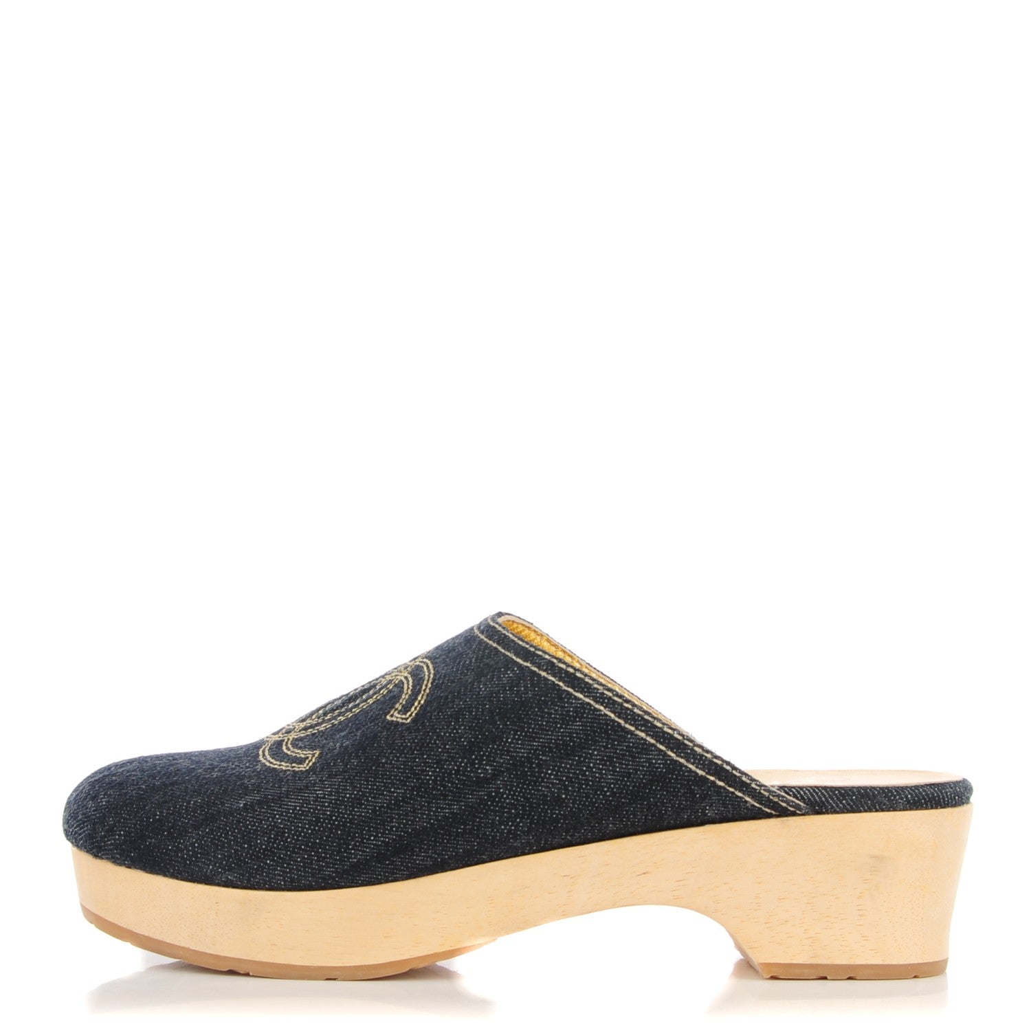 Chanel Denim Wooden CC Clogs 38 Blue 1 of 7