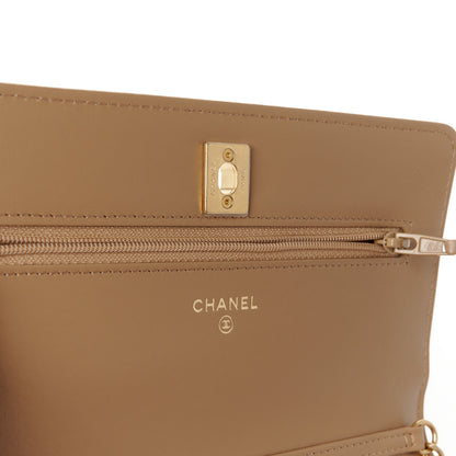 Chanel Lambskin Quilted CC Pearl Crush Wallet on Chain WOC Beige 6 of 11