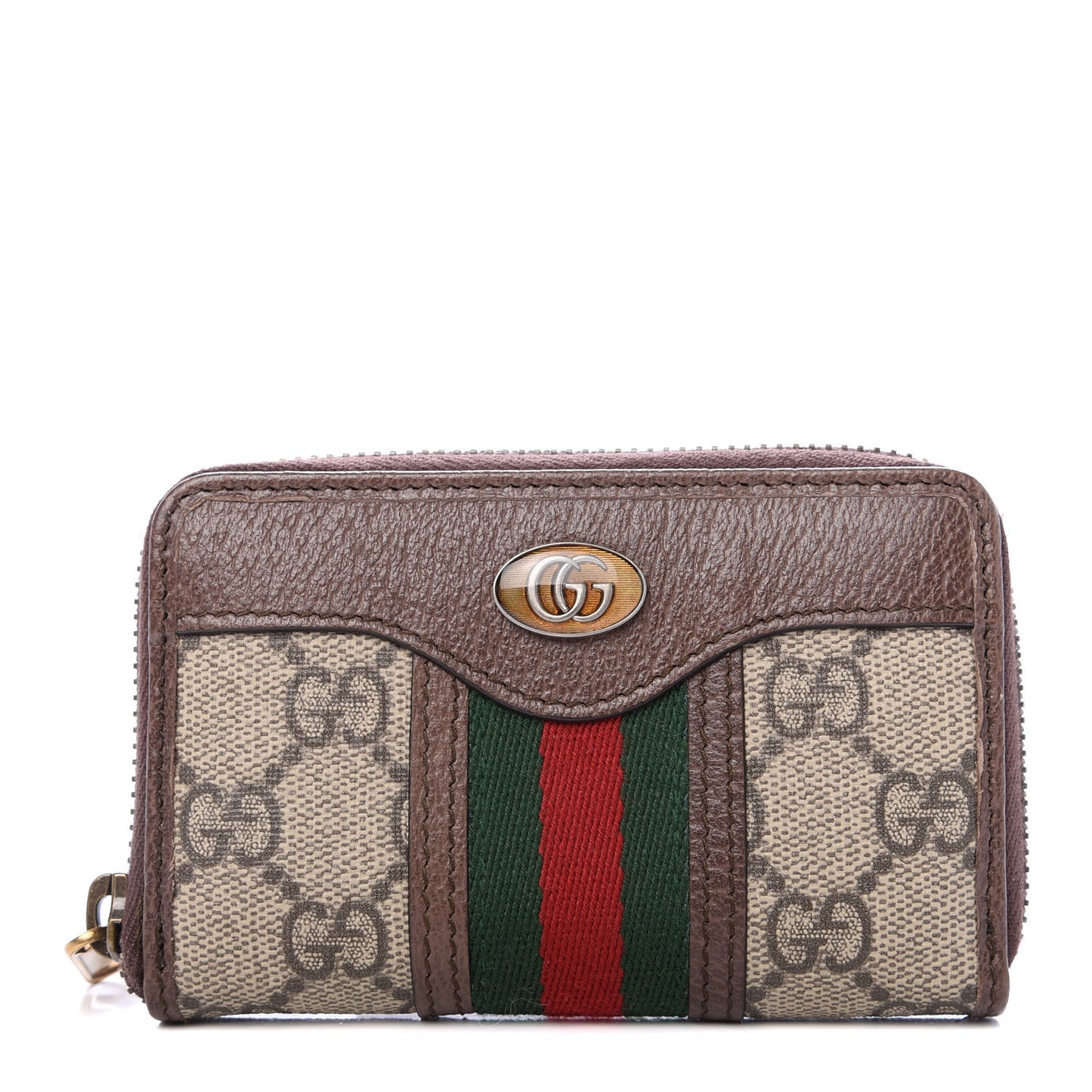 GG Supreme Web Ophidia Zip Around Card Case Brown