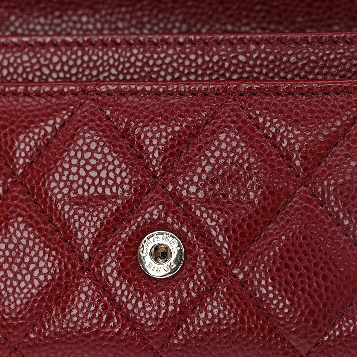 Caviar Quilted Flap Card Holder Wallet Burgundy