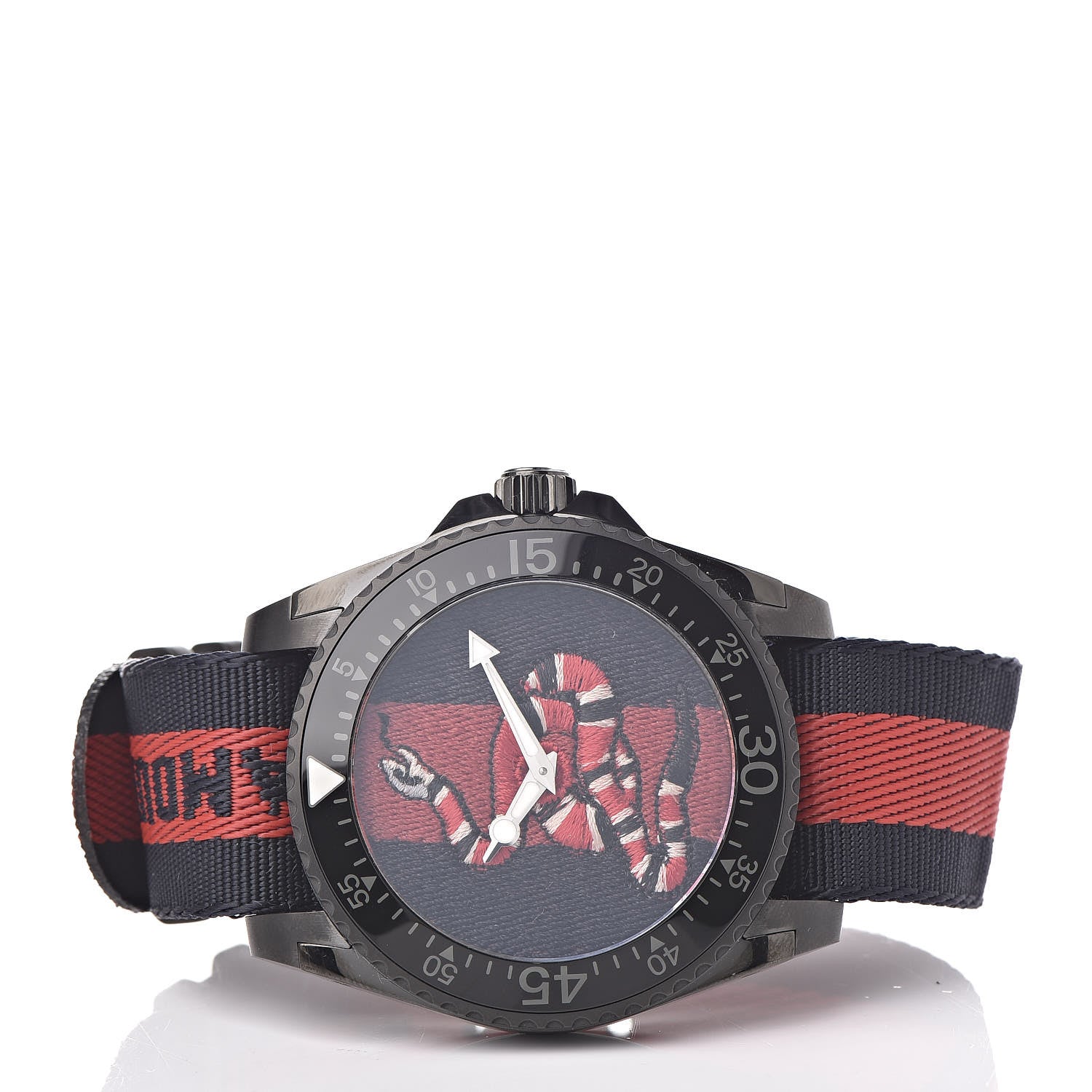 Gucci Stainless Steel Nylon 45mm Le Marche Des Merveilles Snake Quartz Watch Navy 3 of 7