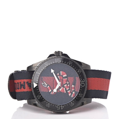 Gucci Stainless Steel Nylon 45mm Le Marche Des Merveilles Snake Quartz Watch Navy 3 of 7
