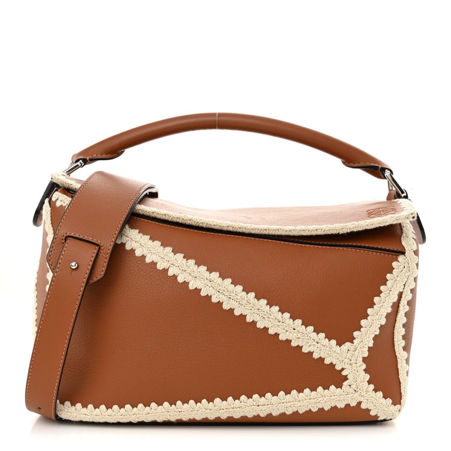 Loewe Calfskin Crochet Trim Medium Puzzle Bag Tan 1 of 11