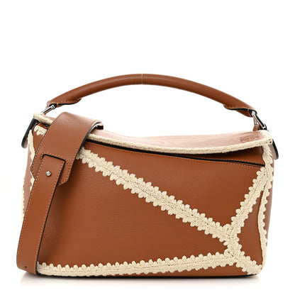 Loewe Calfskin Crochet Trim Medium Puzzle Bag Tan 1 of 11