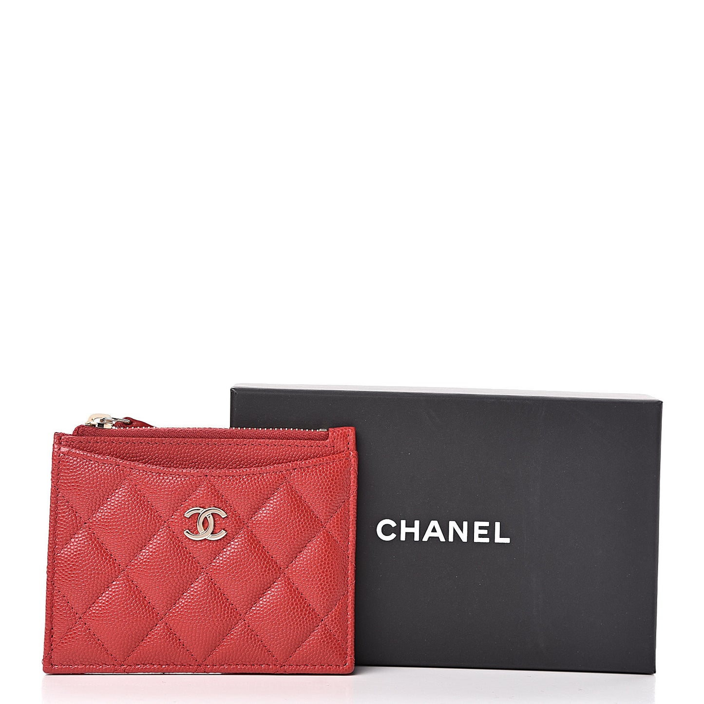 Caviar Quilted CC Zip Card Holder Red