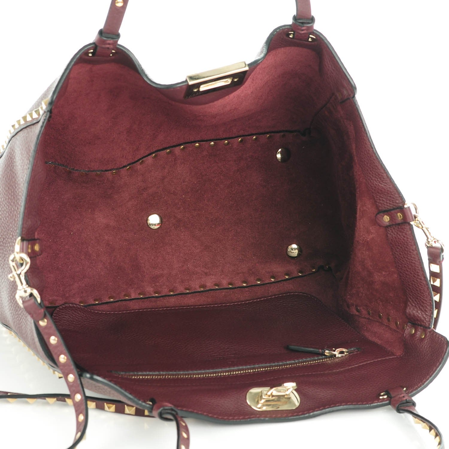 Valentino Garavani Pebbled Calfskin Medium Rockstud Tote Rubin 5 of 8