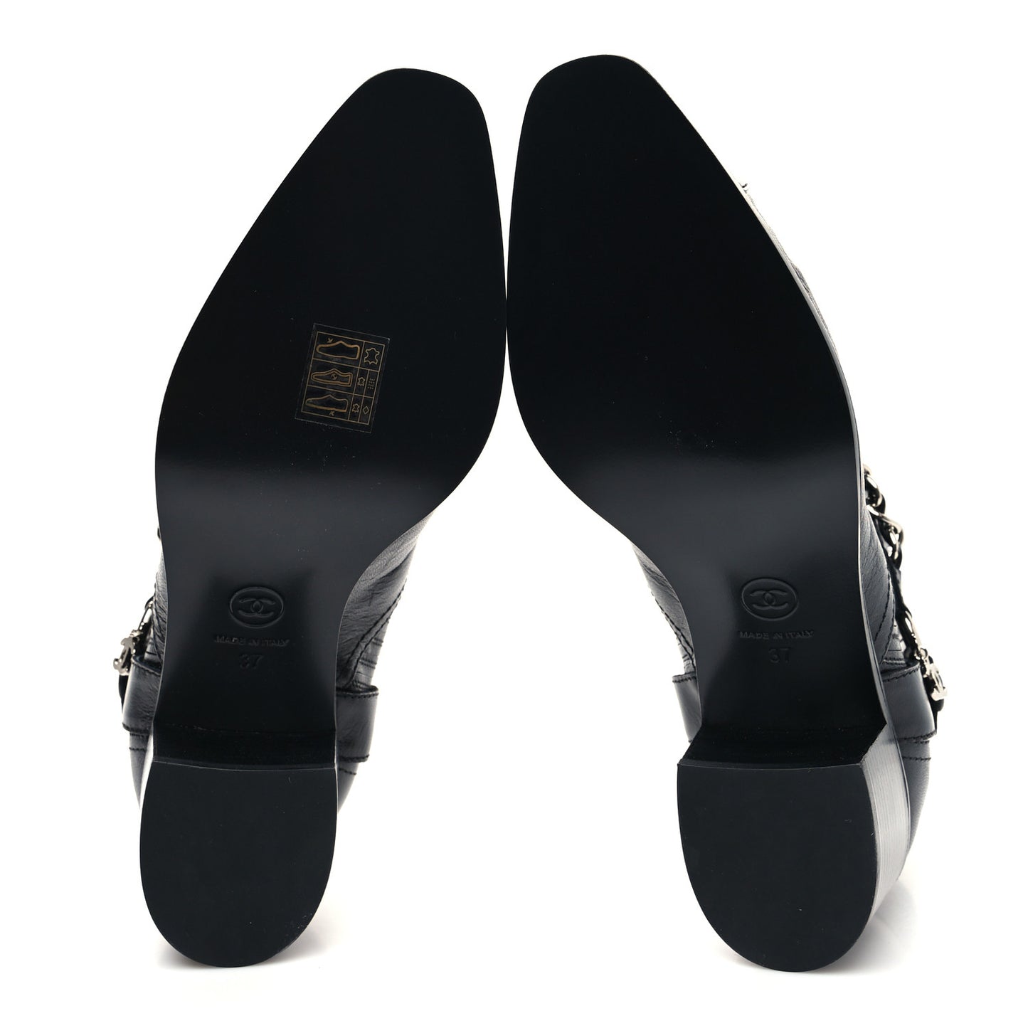 Goatskin Patent CC Cap Toe Chain Boots 37 Black