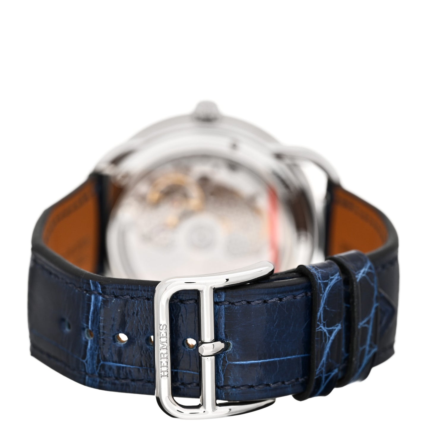 Stainless Steel Alligator Diamond Blue Sapphire Mother of Pearl 38mm Arceau Petite Lune Automatic Watch Bleu Saphir