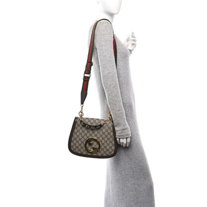 Gucci GG Supreme Monogram Textured Dollar Calfskin Web Medium Blondie Top Handle Shoulder Flap Bag Beige Ebony New Acero 2 of 10