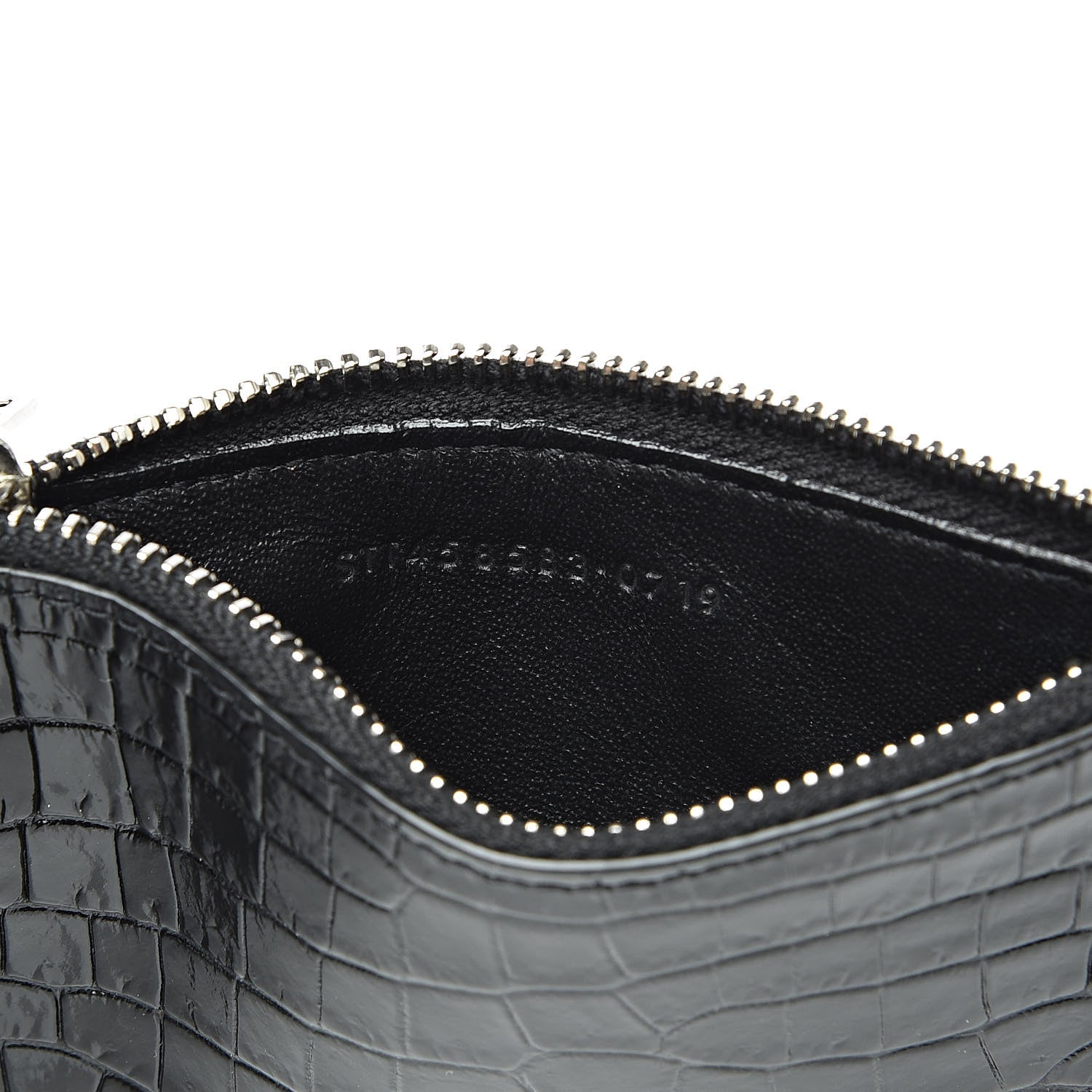 Saint Laurent Calfskin Crocodile Embossed 5 Fragments Zip Pouch Card Holder Black 7 of 7