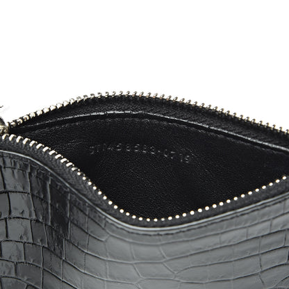 Saint Laurent Calfskin Crocodile Embossed 5 Fragments Zip Pouch Card Holder Black 7 of 7