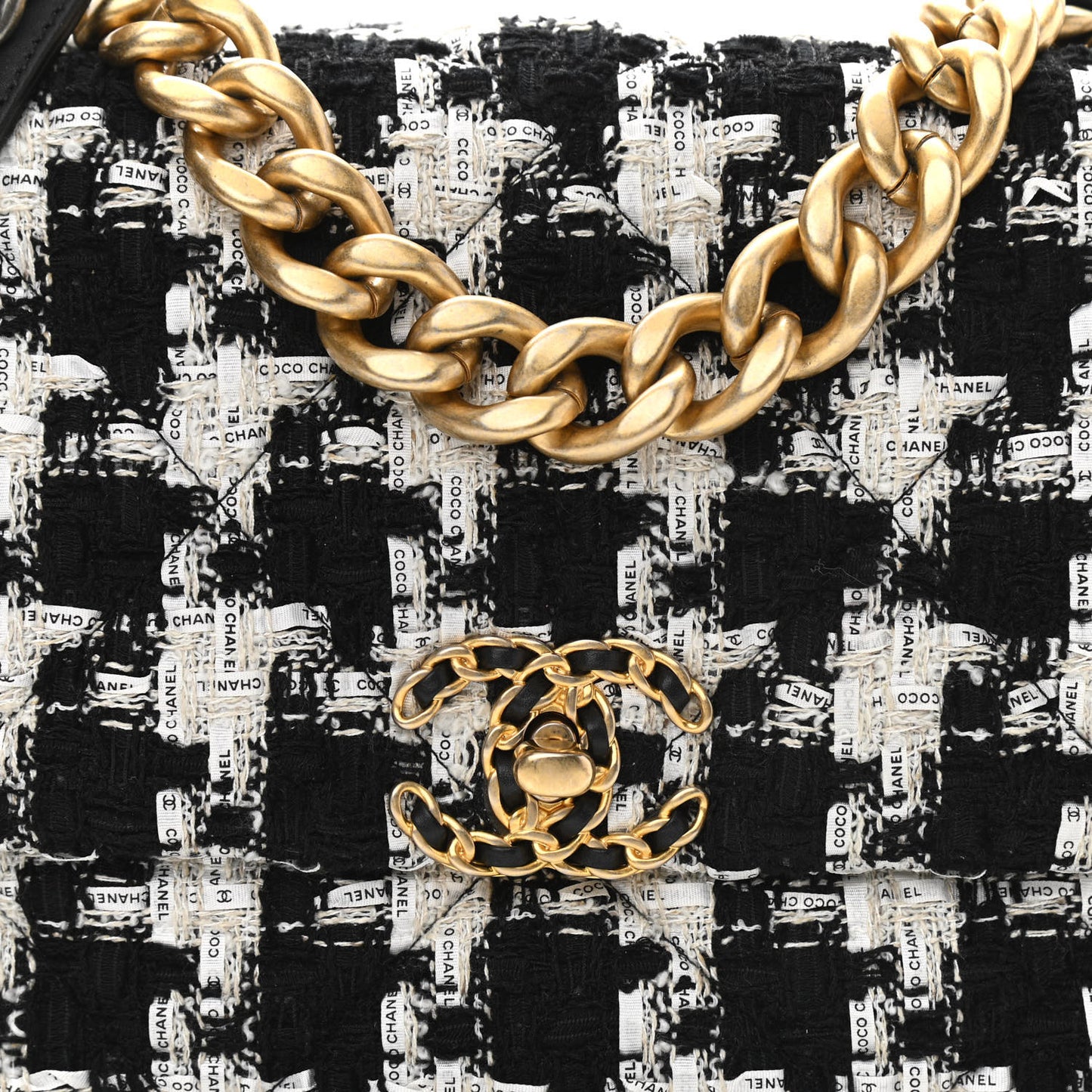 Tweed Quilted Large Chanel 19 Flap Black Ecru White