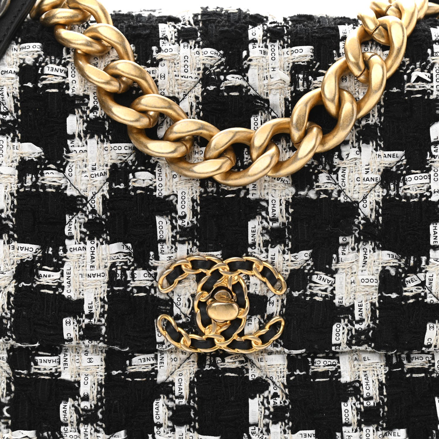 Chanel Tweed Quilted Large Chanel 19 Flap Black Ecru White 8 of 11