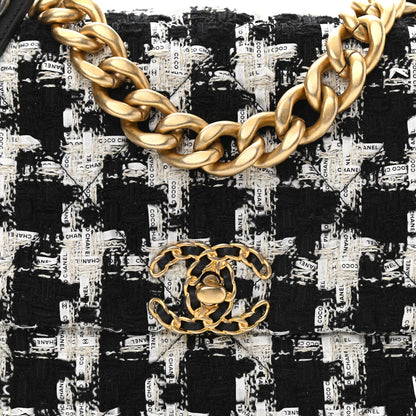 Chanel Tweed Quilted Large Chanel 19 Flap Black Ecru White 8 of 11