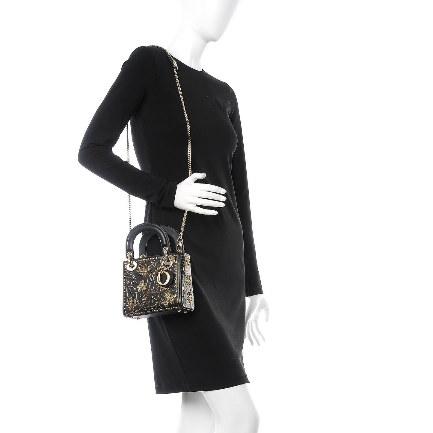 Smooth Calfskin Embroidered Mini Lady Dior Black