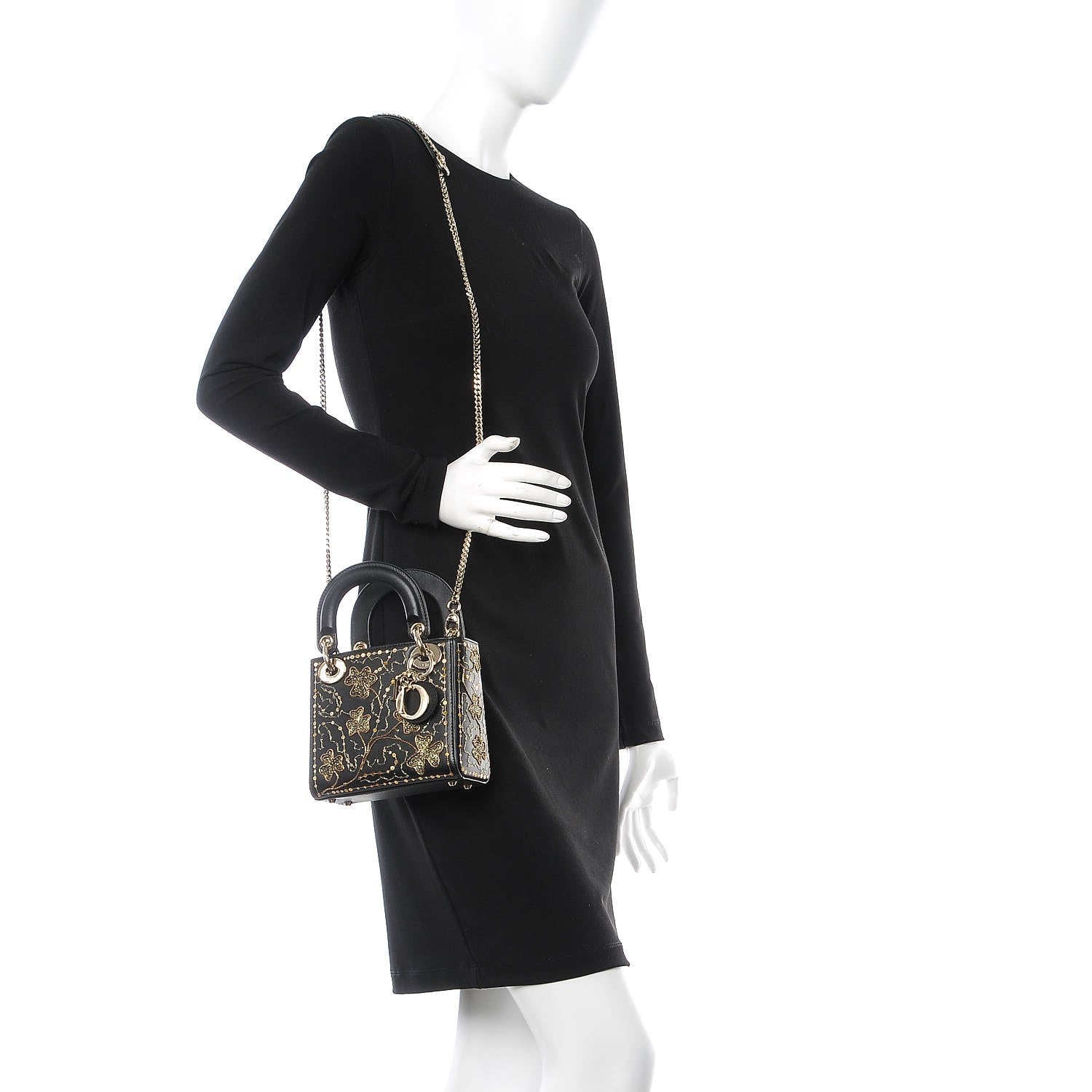 Christian Dior Smooth Calfskin Embroidered Mini Lady Dior Black 3 of 9