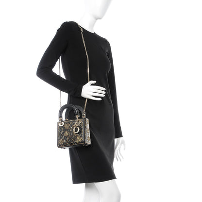 Christian Dior Smooth Calfskin Embroidered Mini Lady Dior Black 3 of 9