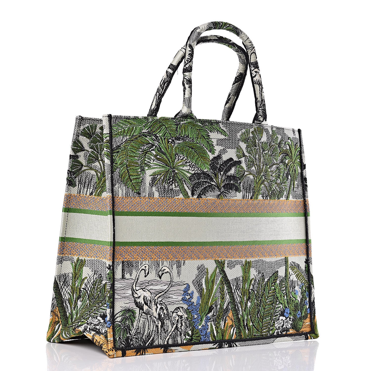 Christian Dior Canvas Embroidered Toile De Jouy Tropicalia Book Tote Green 3 of 9