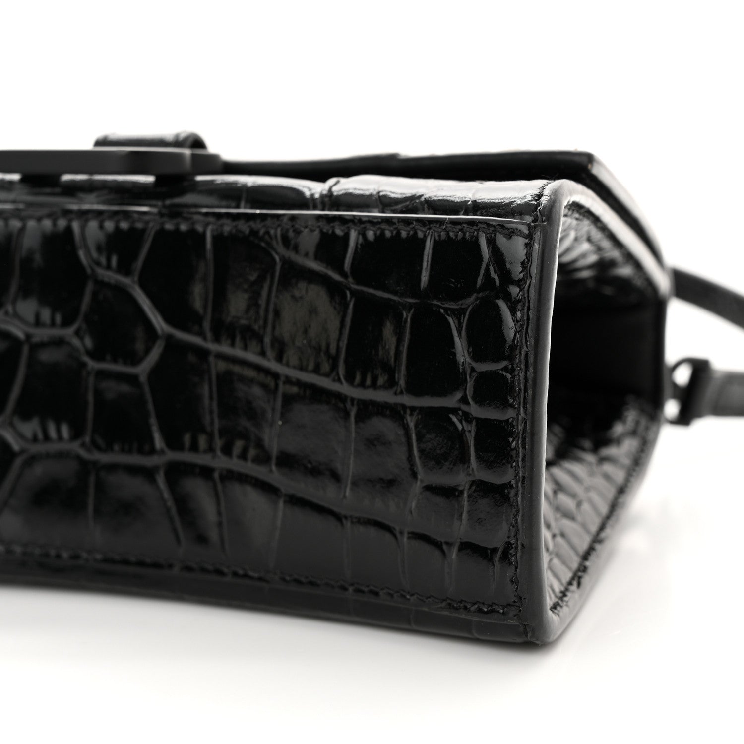 Balenciaga Shiny Calfskin Monochrome Crocodile Embossed Hourglass Top Handle Bag XS Black 11 of 15