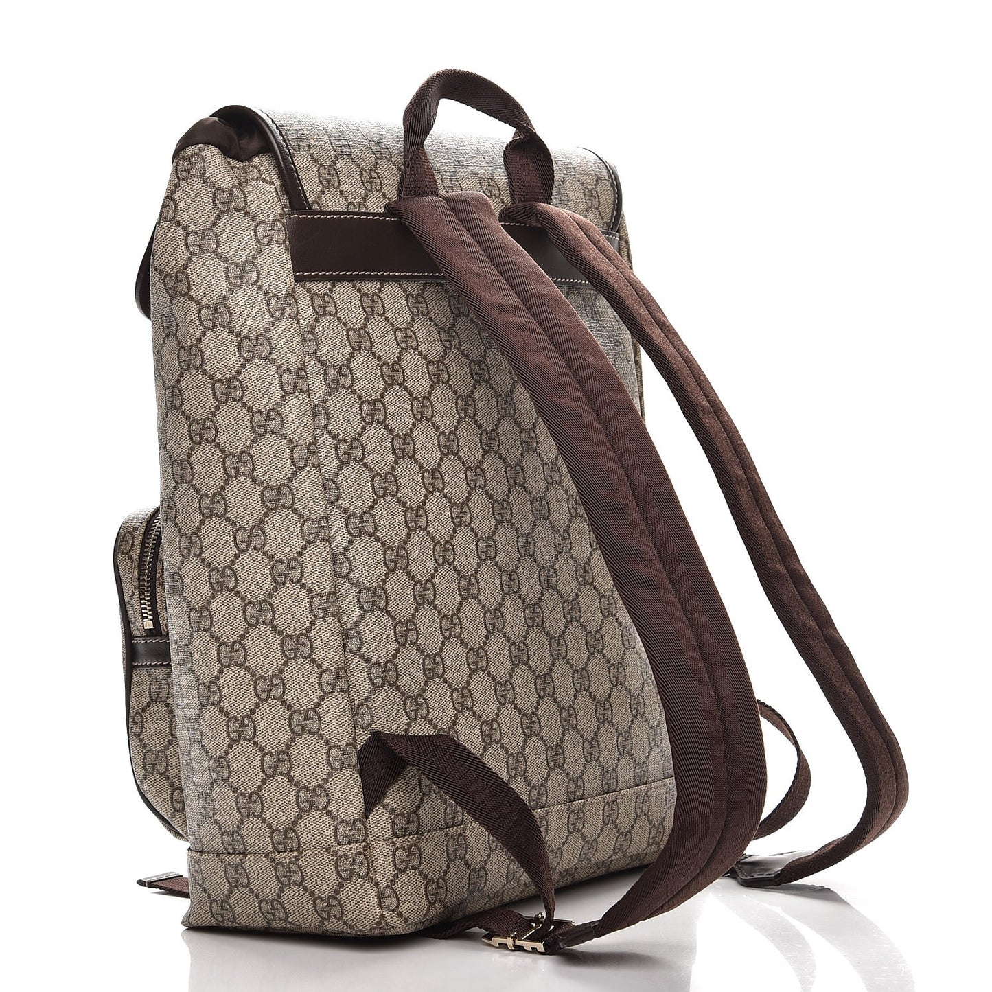 GG Supreme Monogram Medium Single Buckle Rucksack Backpack Beige Ebony Brown