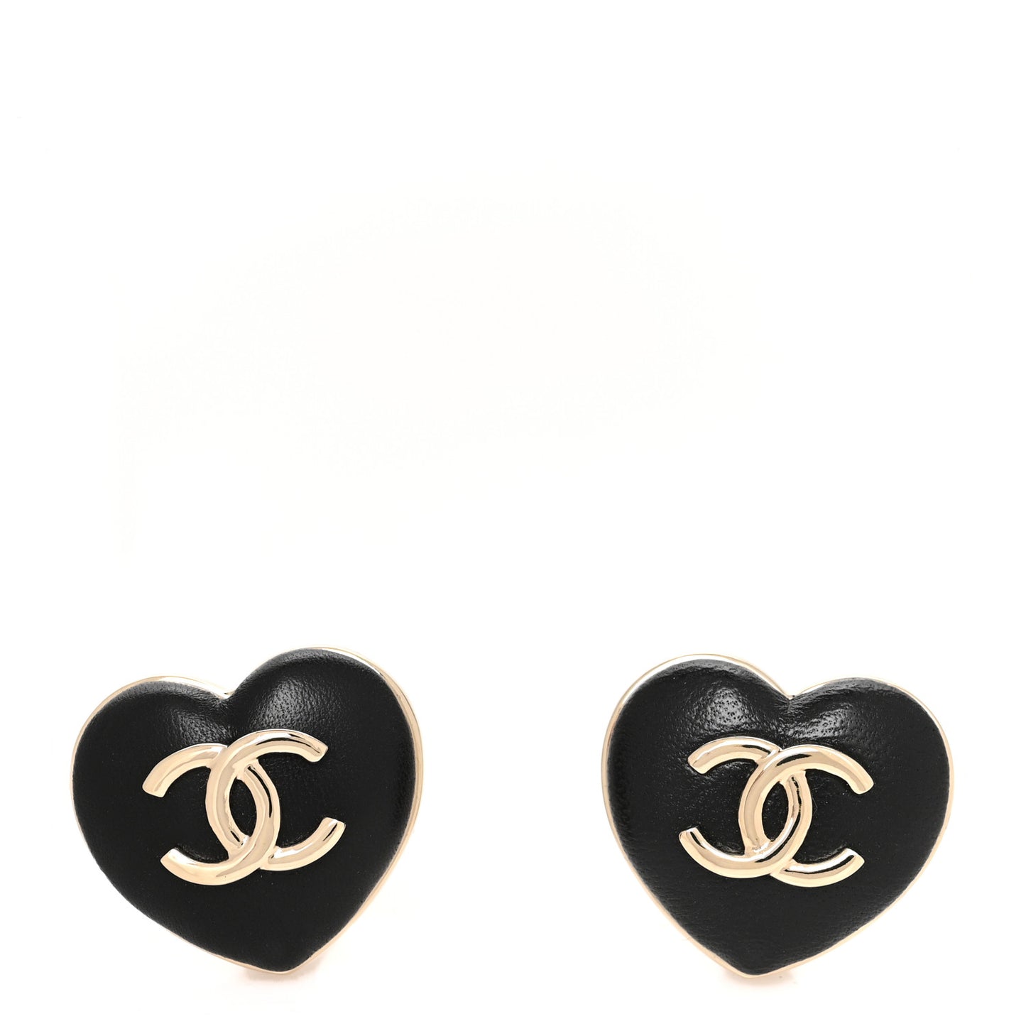 Lambskin CC Heart Clip On Earrings Black Gold