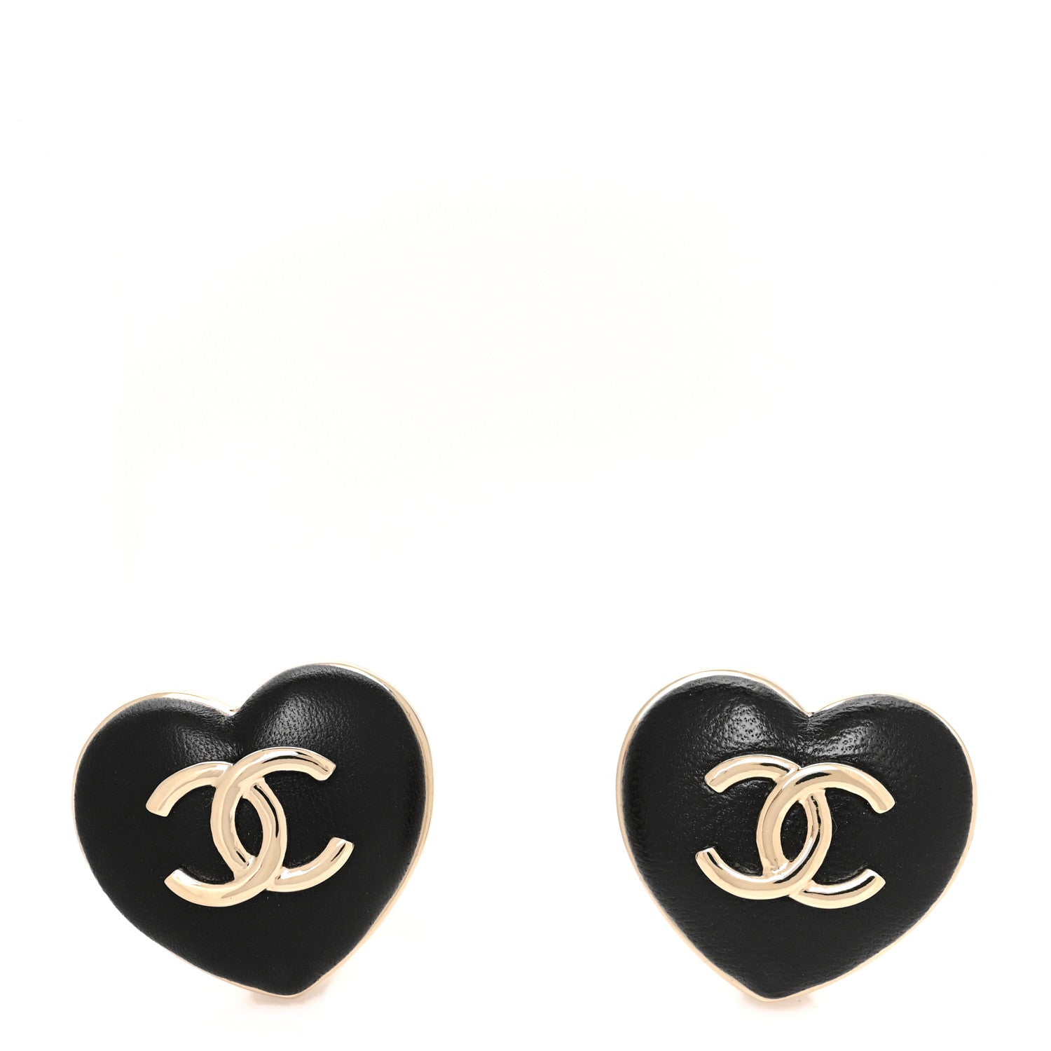 Chanel Lambskin CC Heart Clip On Earrings Black Gold 1 of 3
