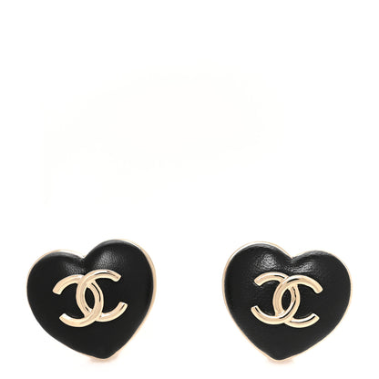 Chanel Lambskin CC Heart Clip On Earrings Black Gold 1 of 3