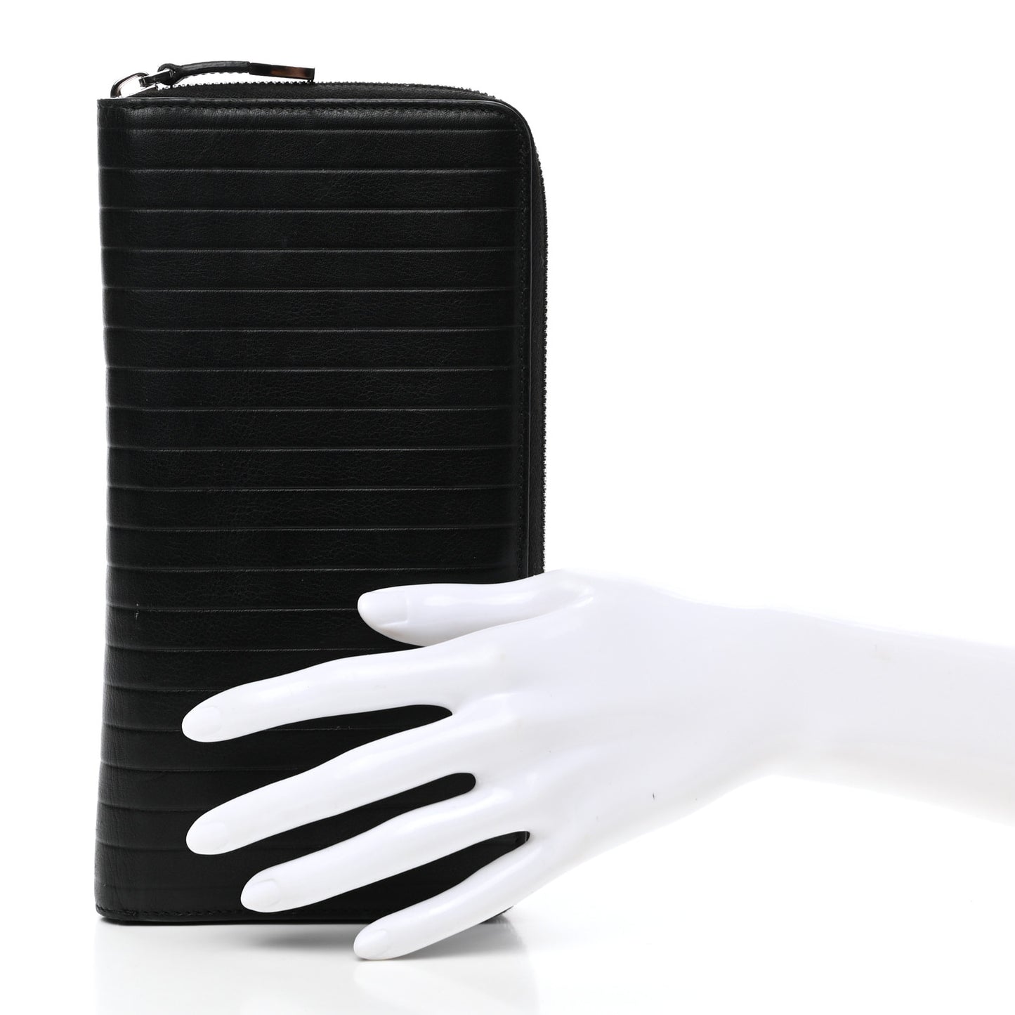 HOMME Calfskin Ribbed Zip Around Wallet Black